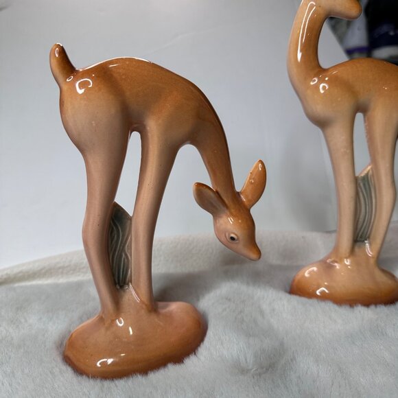 Vintage Mid Century Deer Ceramic Figurines Tan Brown Home Decor Pair Set - Picture 4 of 16